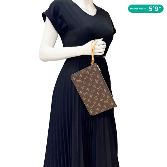 Louis Vuitton Neverfull Monogram Canvas Pochette Wristlet Brown - Picture 2 of 14